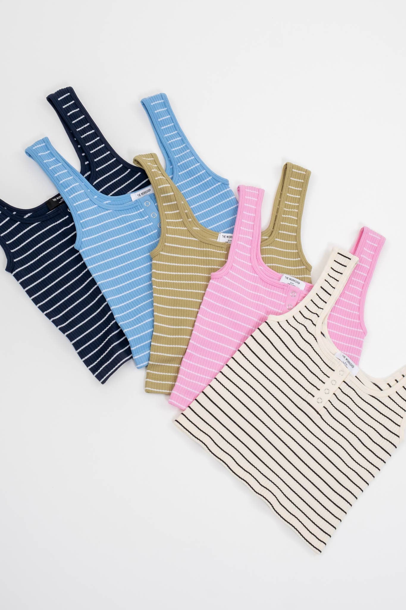 STRIPED SCOOP NECK HENLEY RIB KNIT TANK TOP