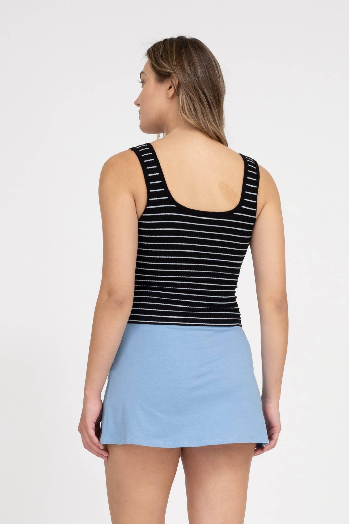 STRIPED SCOOP NECK HENLEY RIB KNIT TANK TOP