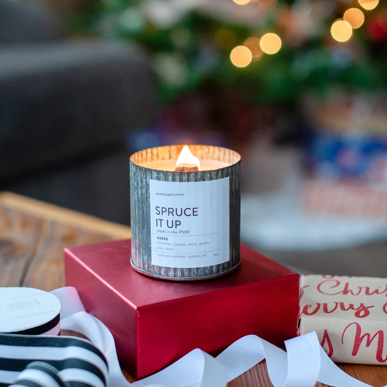 Spruce It up Wood Wick Rustic Farmhouse Soy Candle: 10oz