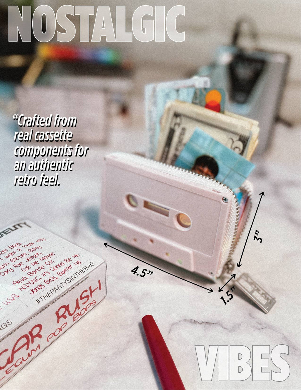 80s Cassette Wallet - Pink