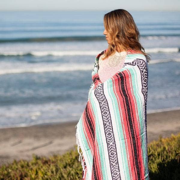 Mint & Coral Mexican Falsa Blanket