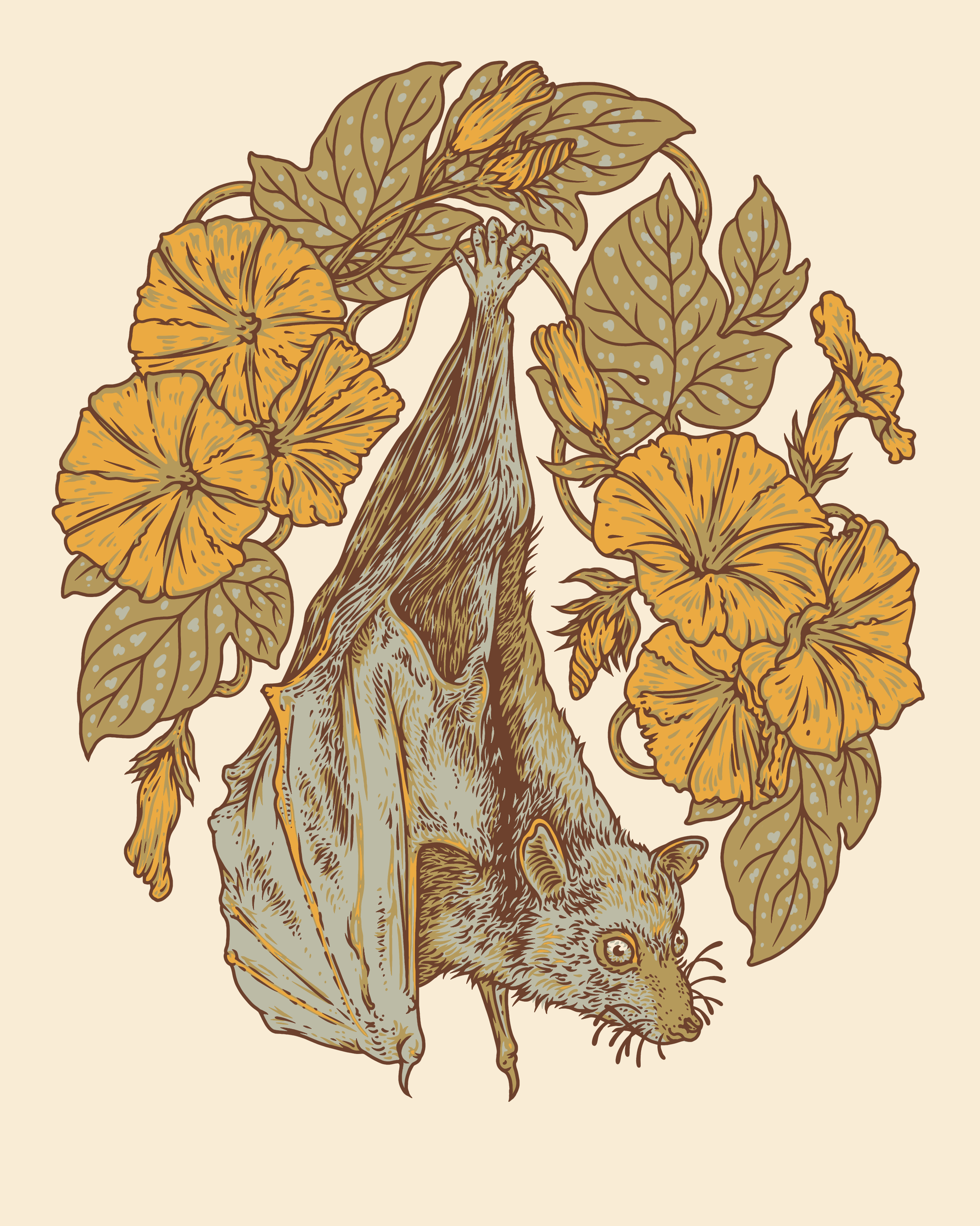Flying Fox + Morning Glories 8x10" Giclee Print