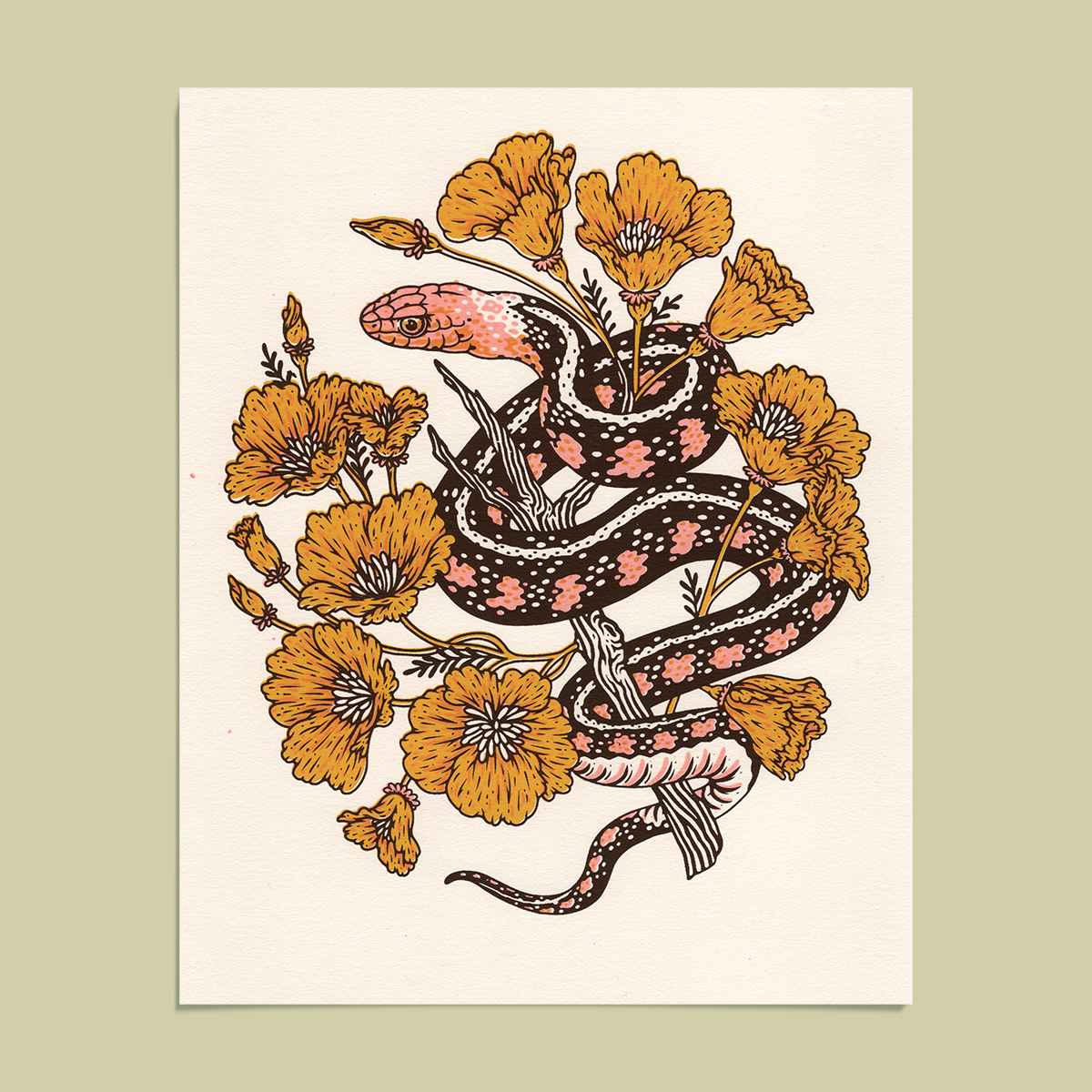 Snake + Poppies 8x10" Giclee Print